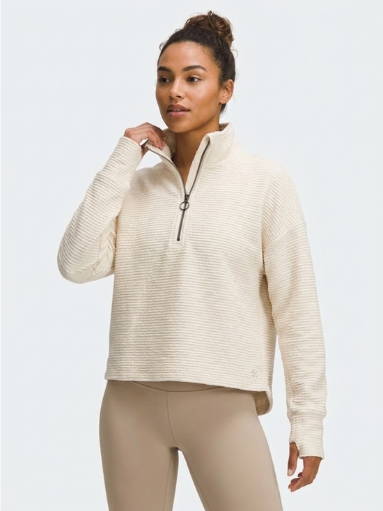 Sweaty Betty Tops - Sweaty Betty Rest Up Half Zip Pullover Textured Cream Ivory US 4 XS